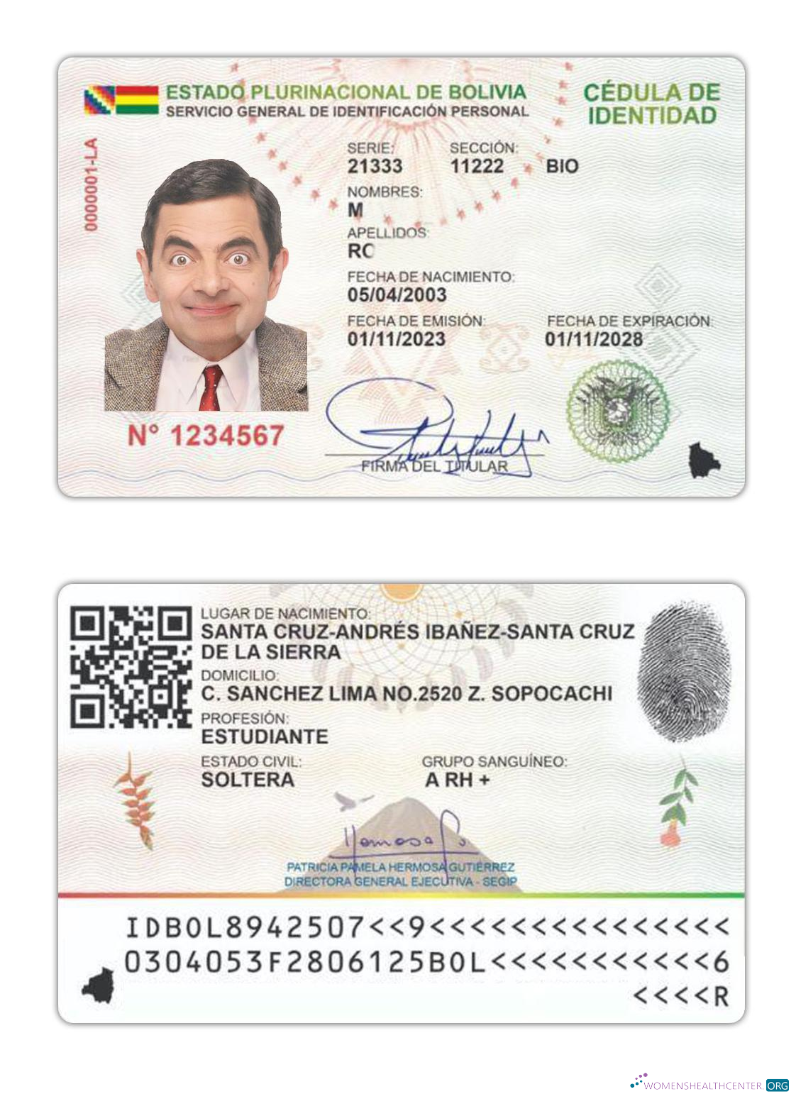 Download Bolivia ID card 2023 present Photoshop template